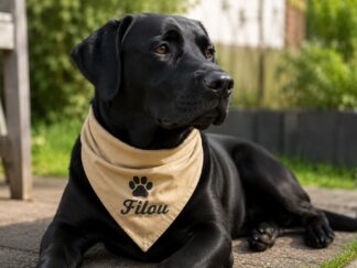 hundehalstuch mit namen und motiv bestickt in beige von stickfinchen