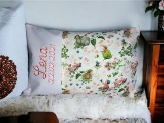 Babykissen "Hortensie rosa" personalisiert