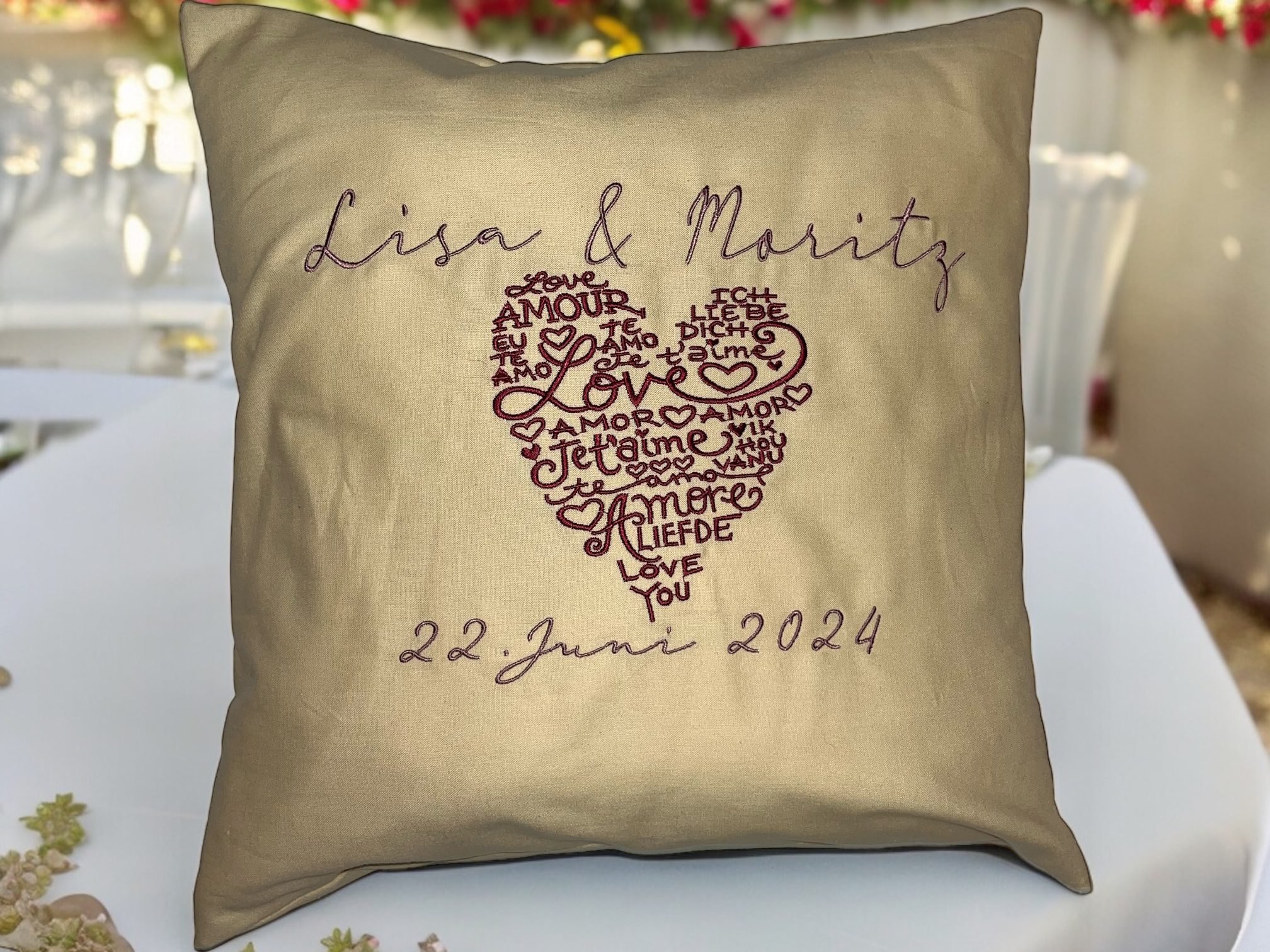 Hochzeitskissen mit Namen und Datum 40x40 – Bild 10