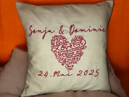 Hochzeitskissen mit Namen und Datum 40x40