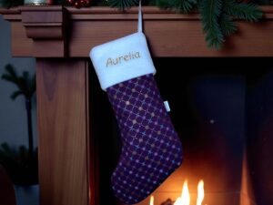 Nikolausstiefel Flocken Glitzer weinrot mit Namen bestickt