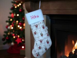 Nikolausstiefel Karo-Look beige mit Weihnachtsmänner