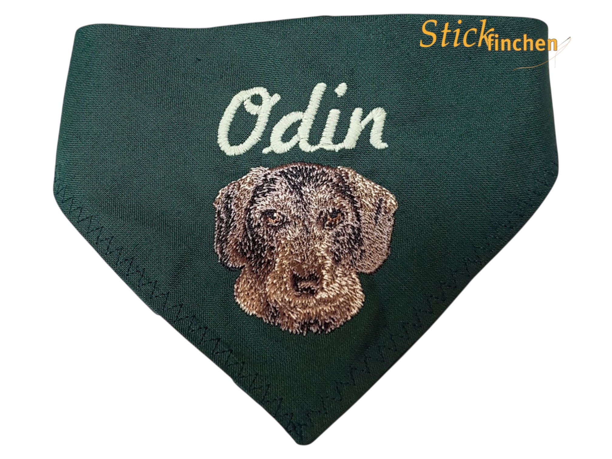 Hundehalstuch mit Namen und Motiv bestickt - handgemacht von Stickfinchen