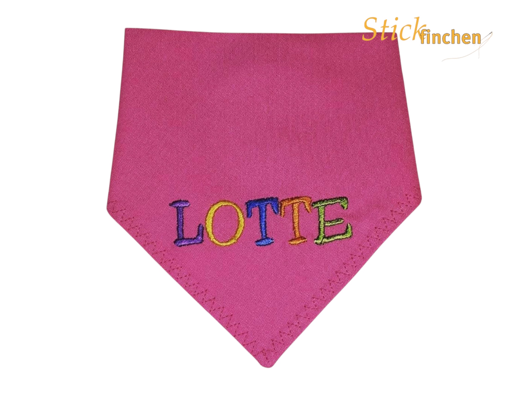 Hundehalstuch in pink mit Namen und Motiv bestickt von Stickfinchen