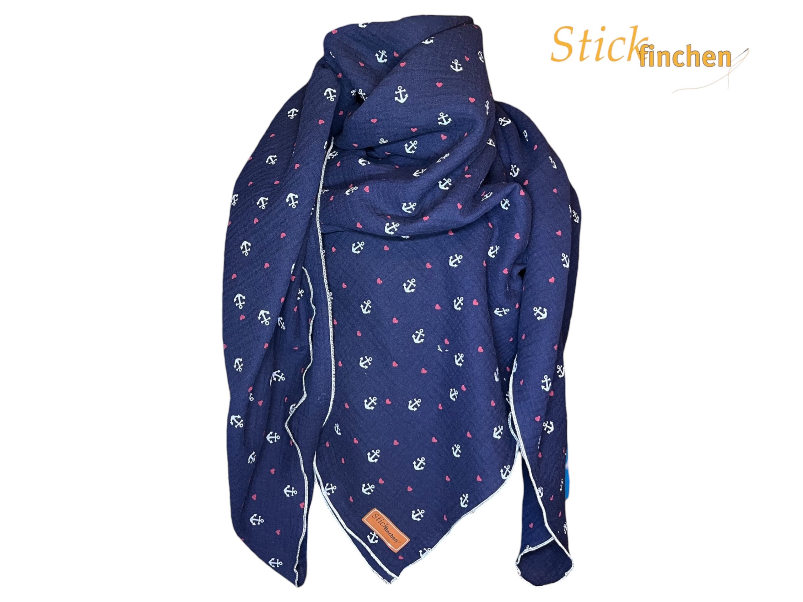 Musselintuch Halstuch Anker blau von Stickfinchen
