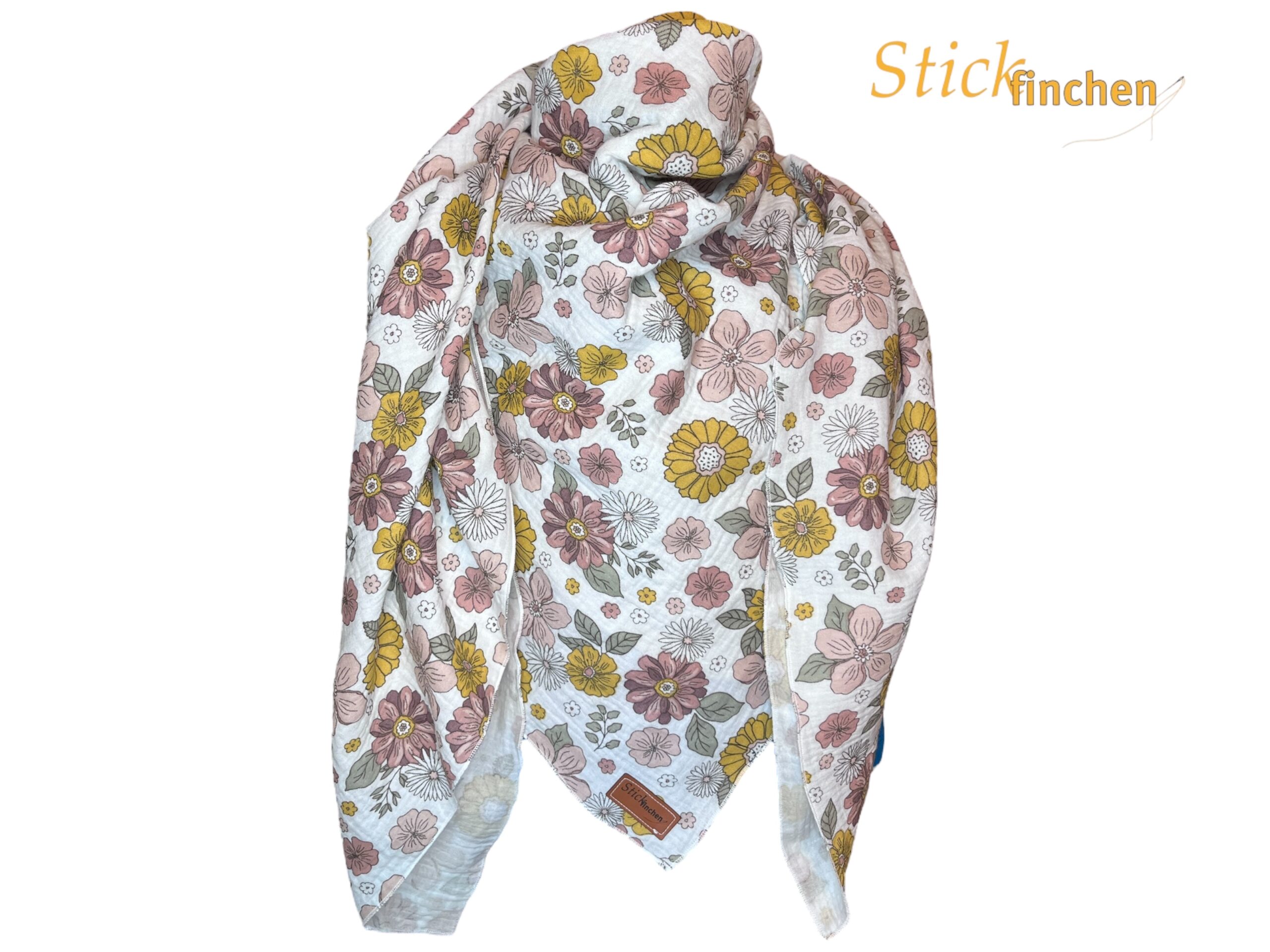 Musselintuch Blumen Herbst von Stickfinchen in 2 verschiedenen Größen