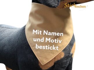 Hundehlstuch beige mit Namen und Motiv bestickt von Stickfinchen