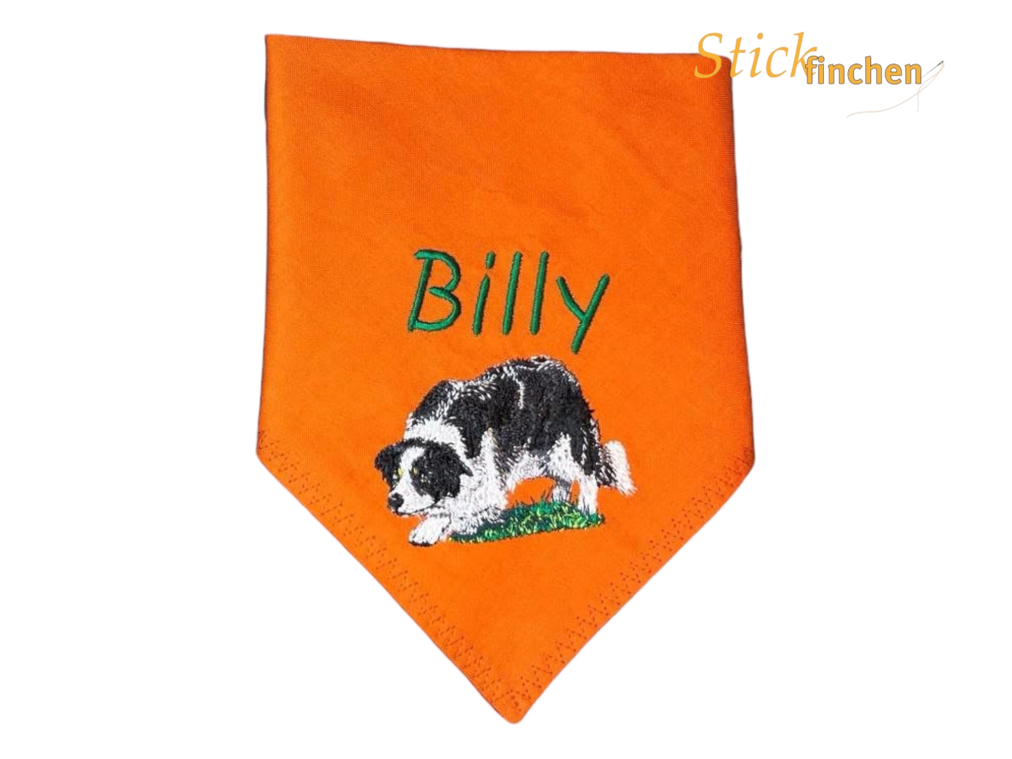Hundehalstuch orange mit Namen und Motiv bestickt von Stickfinchen