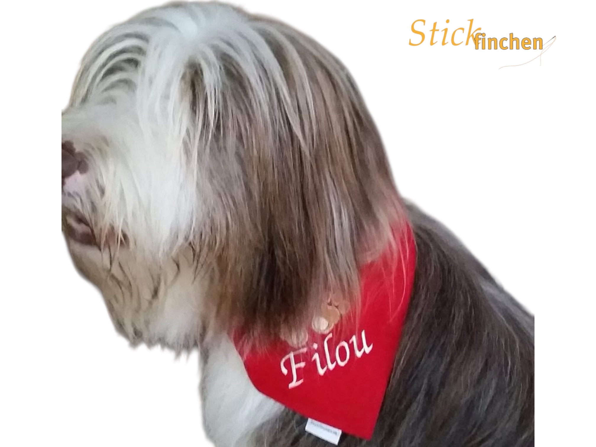 Hundehalstuch rot mit Namen und Motiv bestickt von Stickfinchen