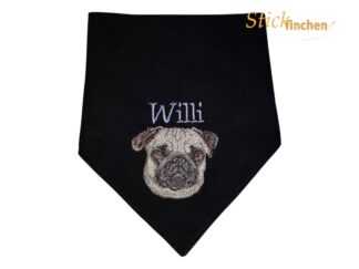 Hundehalstuch schwarz mit Namen und Motiv bestickt von Stickfinchen