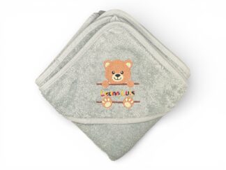 Kapuzenhandtuch in stonegreen mit Namen und Motiv bestickt von Stickfinchen