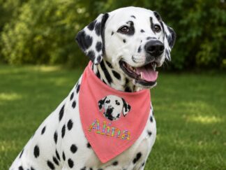 hundehalstuch mit namen und motiv bestickt in altrosa von stickfinchen