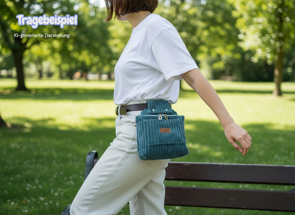 Gürteltasche aus Breitcord in petrol | Einzelstück – Bild 2