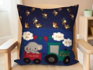 Kinderkissen Elefant mit Namen und Traktor